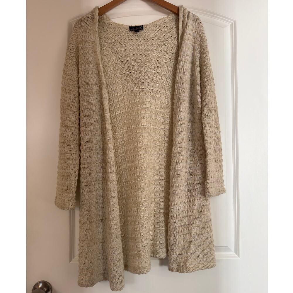 Questions by Say What Open Front Knit Cardigan Sweater Beige Medium Boho XL